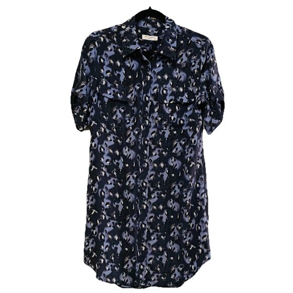 EQUIPMENT 100% Silk Blue Leopard Print Button Up Shirt Dress Sz XS - Picture 1 of 7